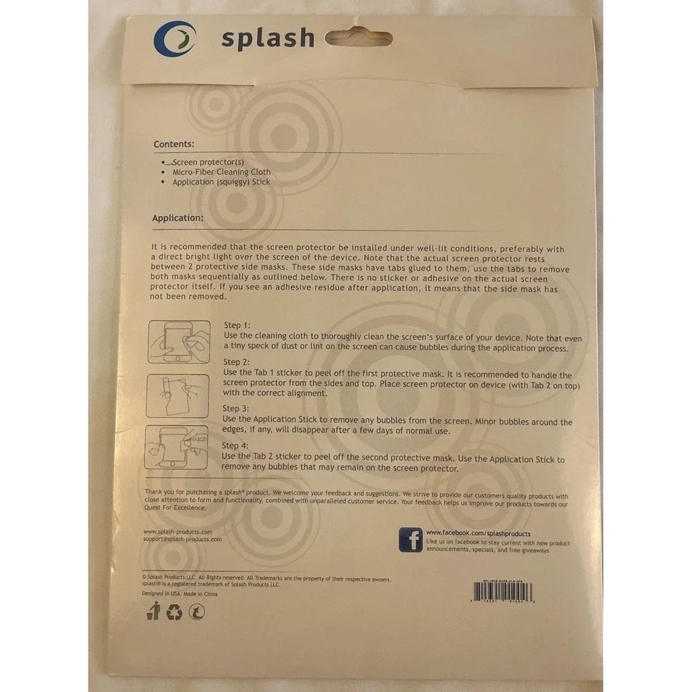 Splash Masque Screen Protective‎ Film for iPad 2 Pack Clear New